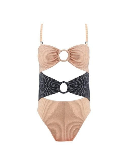 Eva Nude Black Kids Swimsuit With Silver Stripes Details