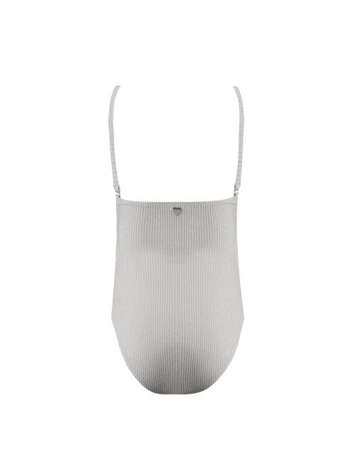 Alternative view of Eva Nude Grey Kids Swimsuit With Silver Stripes Details