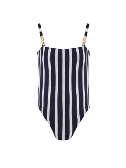 Maria Navy Stripe Kids Swimsuit With Gold Chain Straps