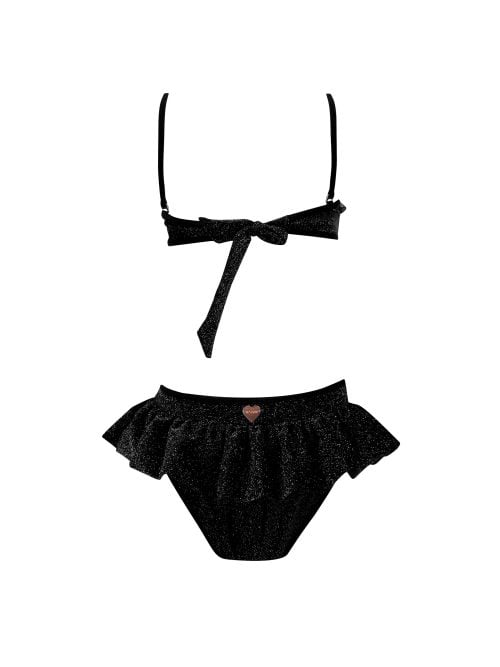 Alternative view of Luna Black Kids Swimsuit With Rose Gold Crystal Pearl Embellished Buckle