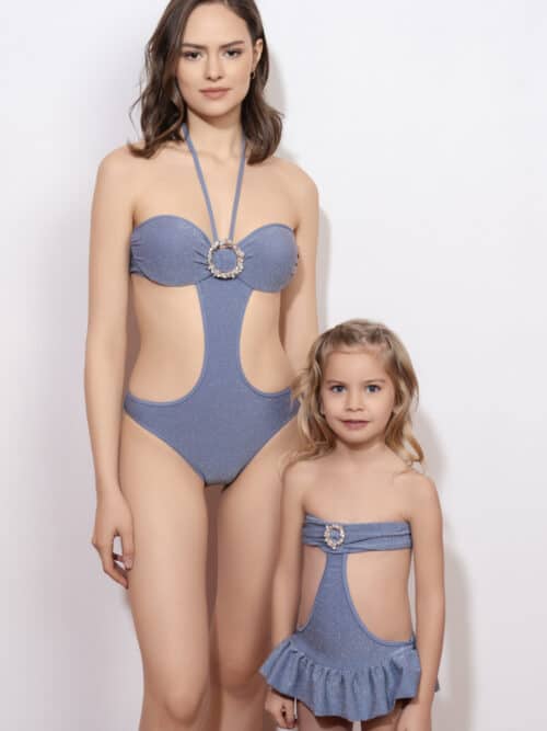 Alternative view of Luna Blue Cut-Out Swimsuit With Rose Gold Crystal Pearl Embellished Buckle