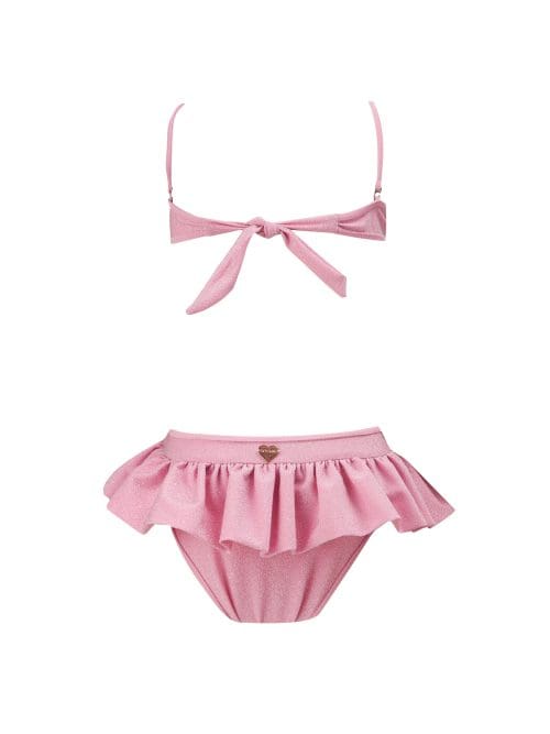 Alternative view of Luna Pink Kids Swimsuit With Rose Gold Crystal Pearl Embellished Buckle