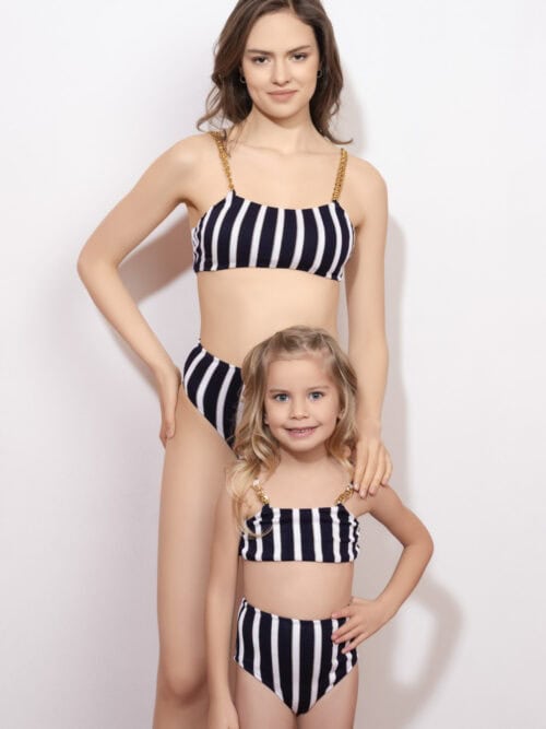 Alternative view of Maria Navy Stripe High Waist Bikini With Gold Chain Straps