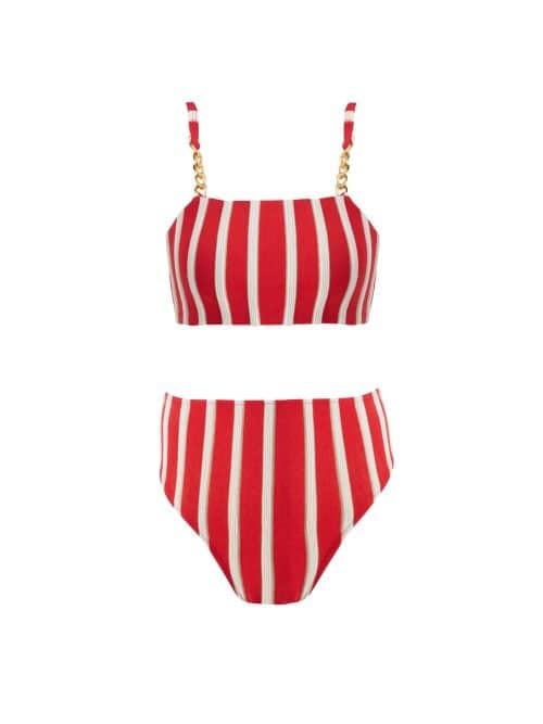 Maria Red Stripe Kids Bikini With Gold Chain Straps