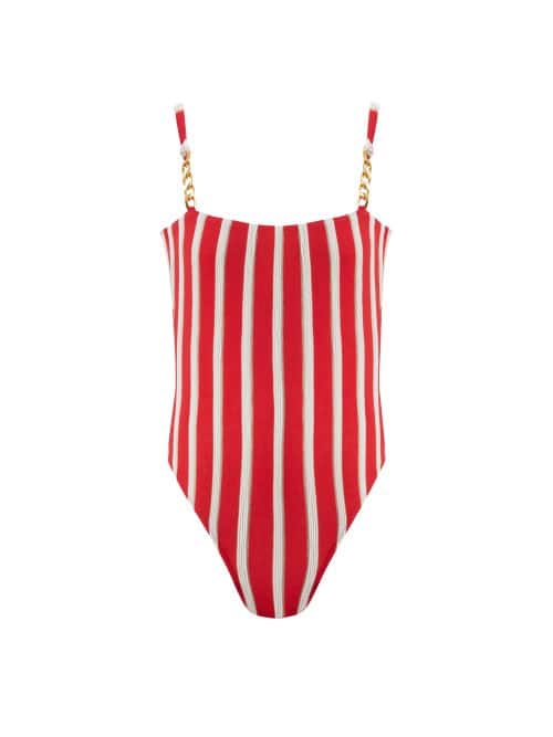 Maria Red Stripe Kids Swimsuit With Gold Chain Straps
