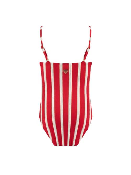 Alternative view of Maria Red Stripe Kids Swimsuit With Gold Chain Straps