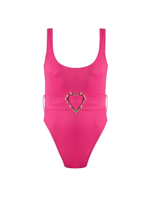 Lovekini Emily Pink Kids Swimsuit With Rose Gold Belt Buckle Accessory