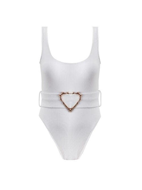 Emily White Kids Swimsuit With Rose Gold Belt Buckle Accessory