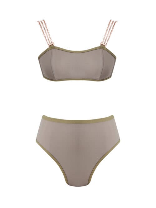 LovekiniJane Grey Hight Waist Bikini With Rose Gold Chain Straps