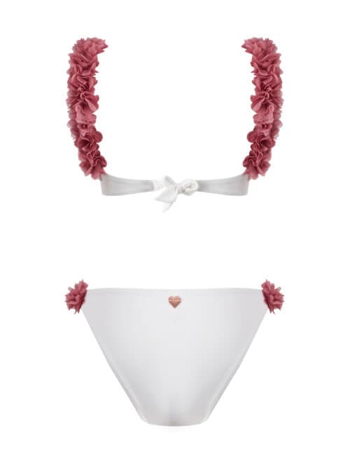Alternative view of Rosa White Bikini With D.Pink Chiffon Flowers Straps | Pink