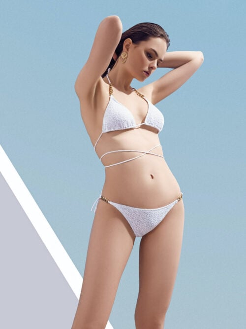 Lovekini Rachel White Mesh Bikini With Gold Chain Straps