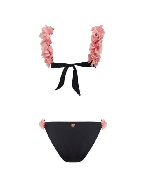 Alternative view of Rosa Black Kids Bikini With Pink Chiffon Flowers Straps