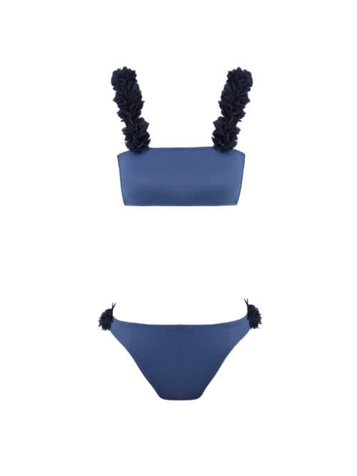 Rosa Blue Kids Bikini With Pink Chiffon Flowers Straps