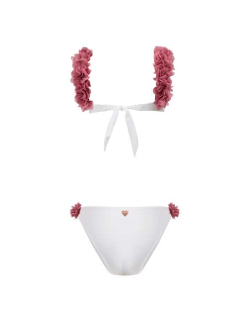 Alternative view of Rosa White Kids Bikini With Pink Chiffon Flowers Straps