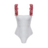 Lovekini Rosa White Swimsuit With D.Pink Chiffon Flowers Straps