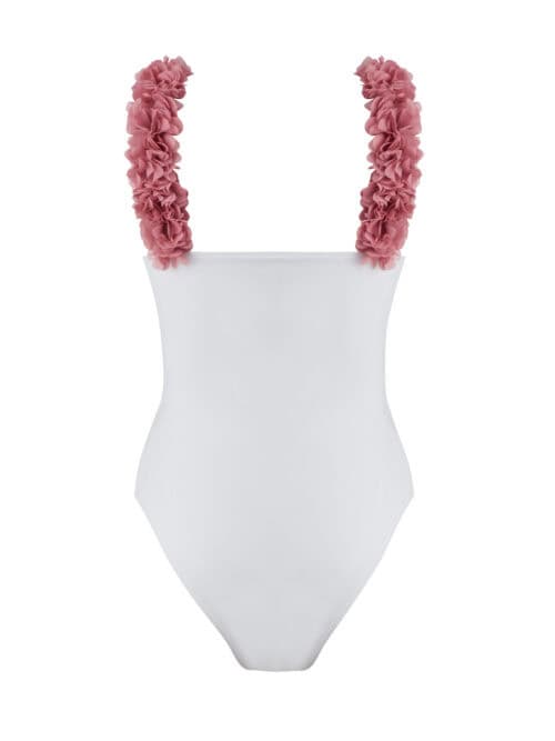 Alternative view of Rosa White Swimsuit With D.Pink Chiffon Flowers Straps