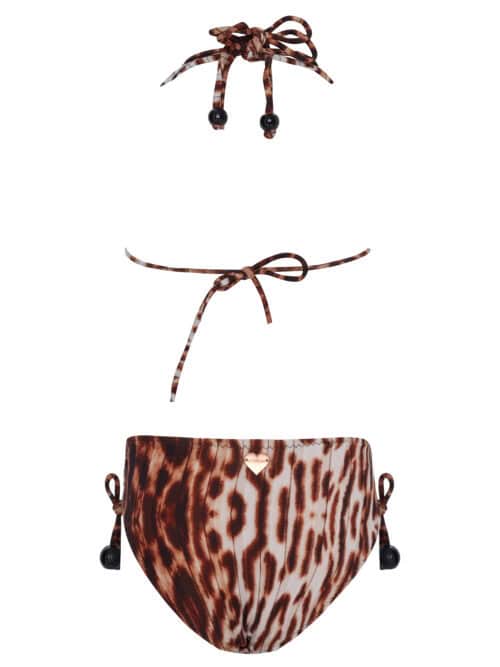 Alternative view of Ava Leopard Pattern Kids Bikini With Ruffle and Black Bead Details