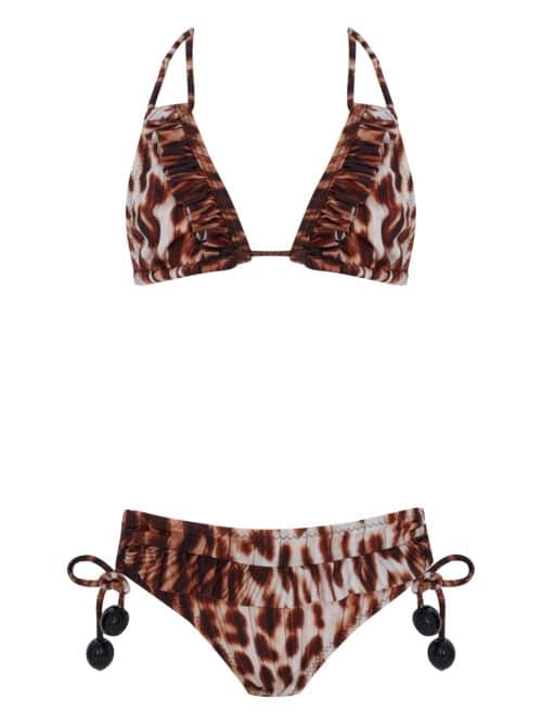Lovekini Ava Leopard Pattern Kids Bikini With Ruffle and Black Bead Details