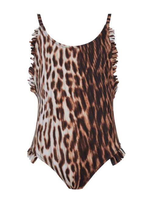 Lovekini Ava Leopard Pattern Kids Swimsuit With Ruffle Details
