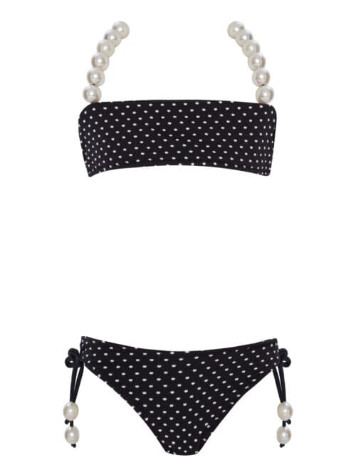 Lovekini Betty Black Polka-Dot Kids Bikini With Pearl Details