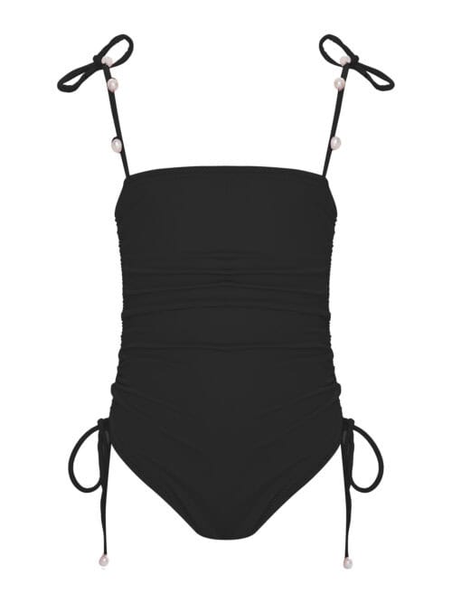 Lovekini Diana Black Kids Swimsuit With Real Pearl Details