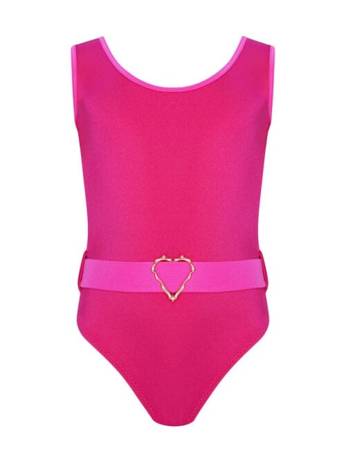 Lovekini Emma Pink Kids Swimsuit With Rose Gold Belt Buckle Accessory