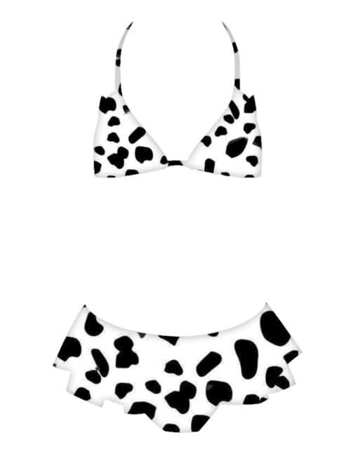 Lovekini Silvia Black White Pattern Kids Bikini With Rose Gold Chain Details
