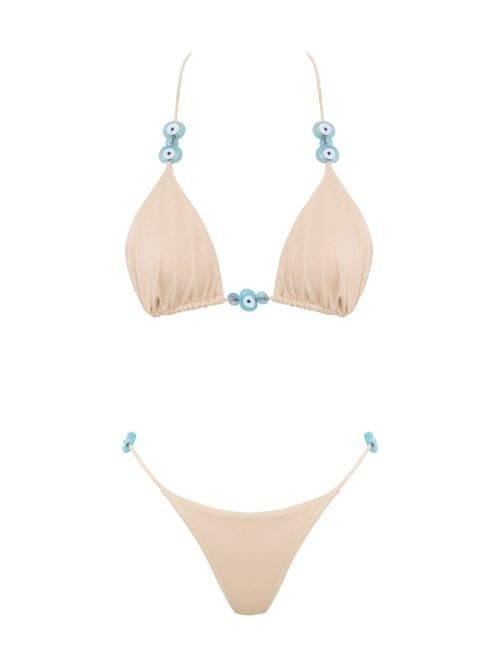 Lovekini Vega Beige Bikini With Evil Eye Glass Beads Accessory