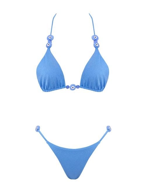 Lovekini Vega Blue Bikini With Evil Eye Glass Beads Accessory