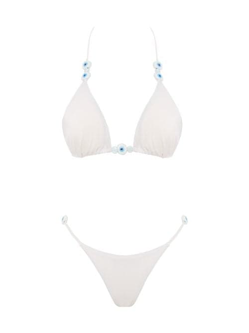 Lovekini Vega White Bikini With Evil Eye Glass Beads Accessory