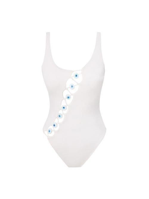 Lovekini Vega White Swimsuit With Evil Eye Glass Beads Accessory