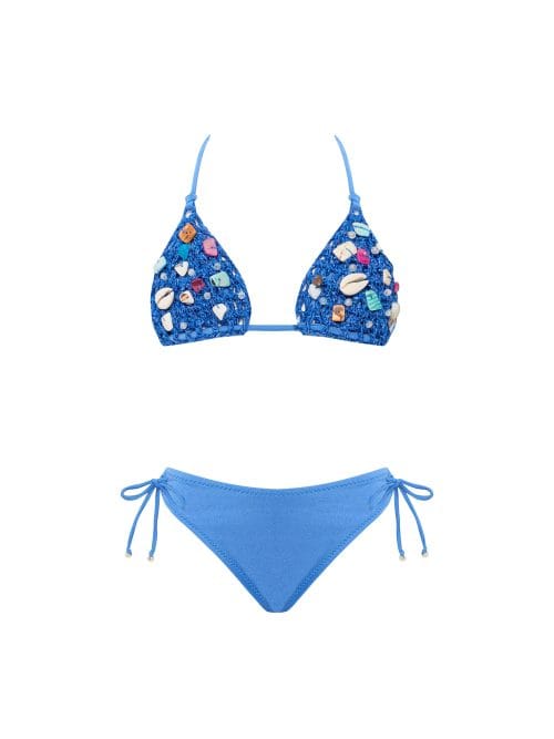 Lovekini Larisa Blue Kids Bikini With Handmade Macrame And Seashell Details