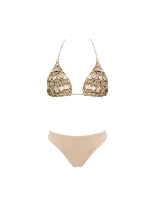 Lovekini Galia Beige Kids Bikini With Handmade Macrame And Pearl Drop Details