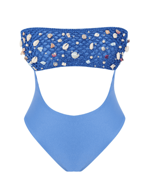 Lovekini Larisa Blue Kids Swimsuit With Handmade Macrame And Seashell Details