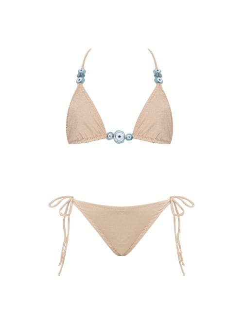 Vega Beige Kids Bikini With Evil Eye Glass Beads Accessory