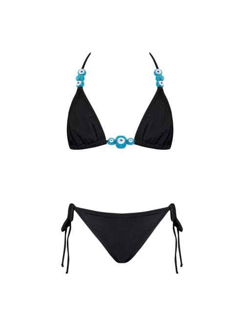Lovekini Vega Black Kids Bikini With Evil Eye Glass Beads Accessory