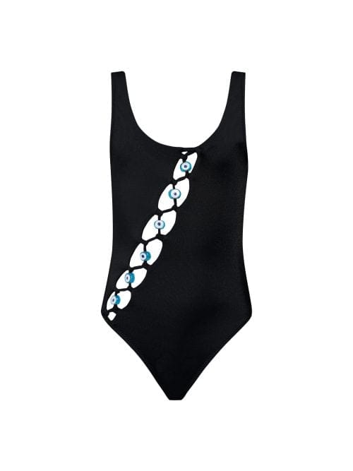 Lovekini Vega Black Kids Swimsuit With Evil Eye Glass Beads Accessory
