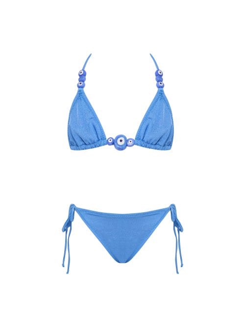 Vega Blue Kids Bikini With Evil Eye Glass Beads Accessory