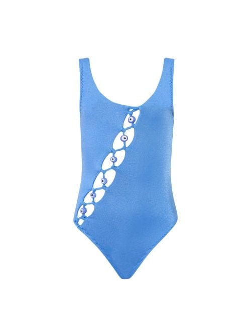Lovekini Vega Blue Kids Swimsuit With Evil Eye Glass Beads Accessory