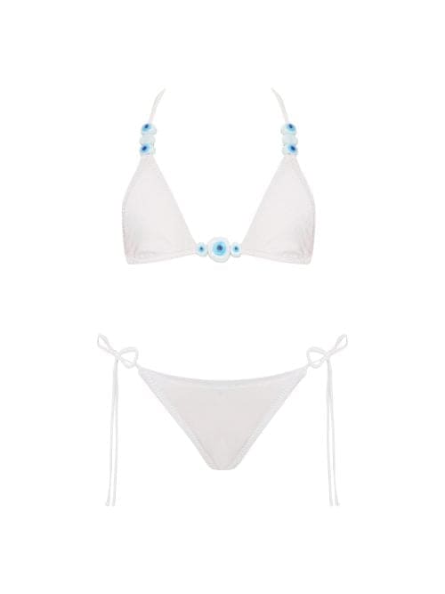 Lovekini Vega White Kids Bikini With Evil Eye Glass Beads Accessory