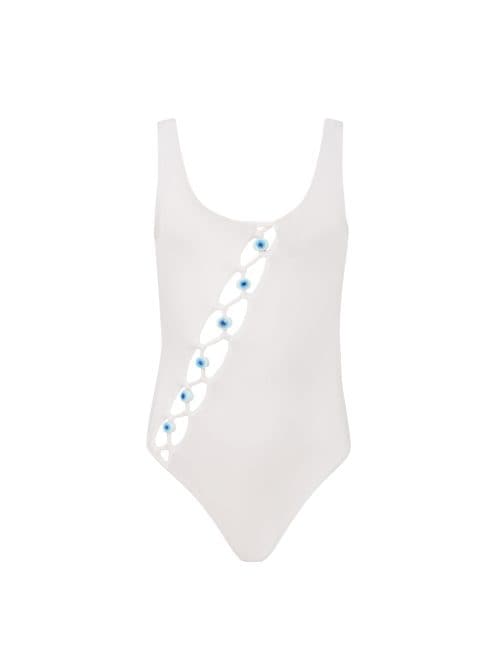 Lovekini Vega White Kids Swimsuit With Evil Eye Glass Beads Accessory