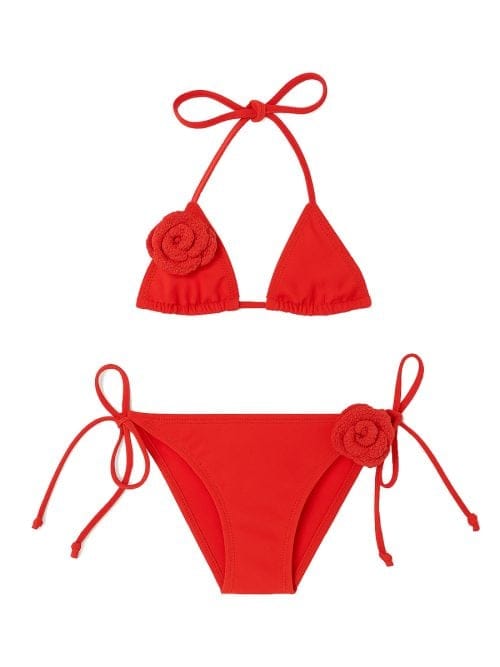 Rosalia Red Kids Bikini With Handmade Macrome Red Rose