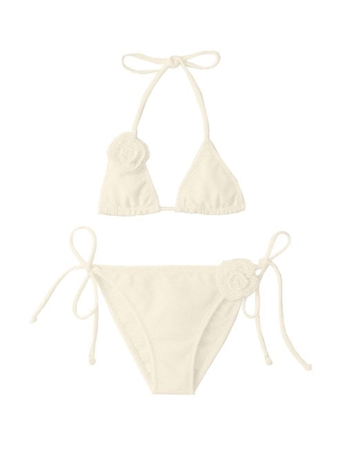 Rosalia Black Kids Bikini With Handmade Macrome White Rose