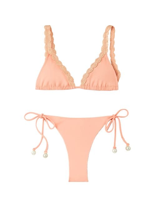 Marilla Salmon Bikini – Macrame Details & Pearl