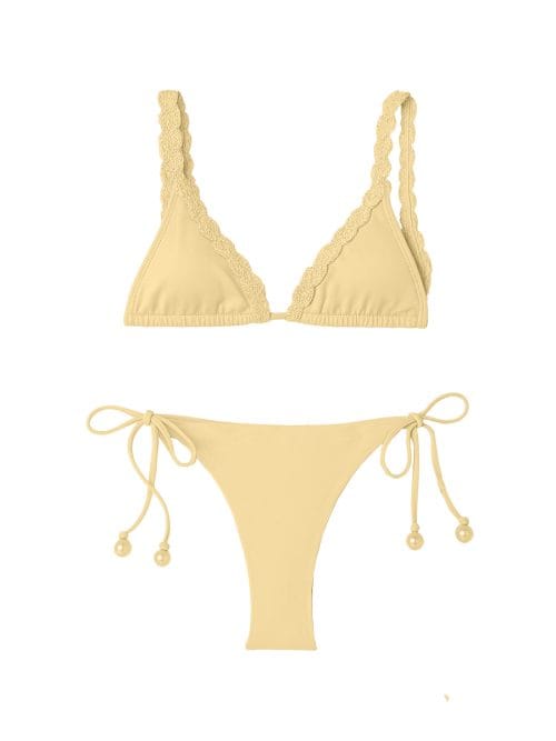 Marilla Yellow Bikini – Macrame Details & Pearl