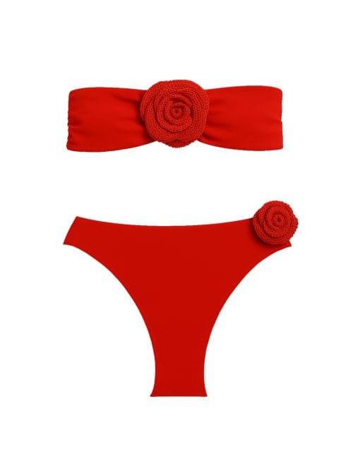 Rosalia Red Bikini Handmade Macreme Red Rose
