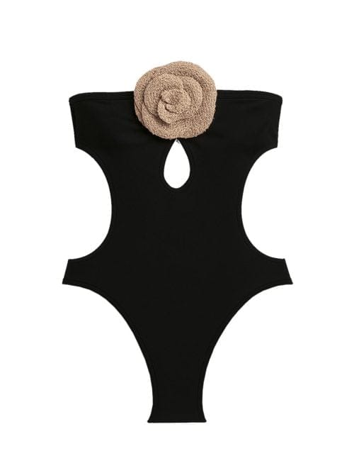Rosalia Black Swimsuit Handmade Macrame Beige Rose