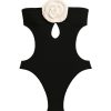 Rosalia Black Swimsuit Handmade Macrame White Rose