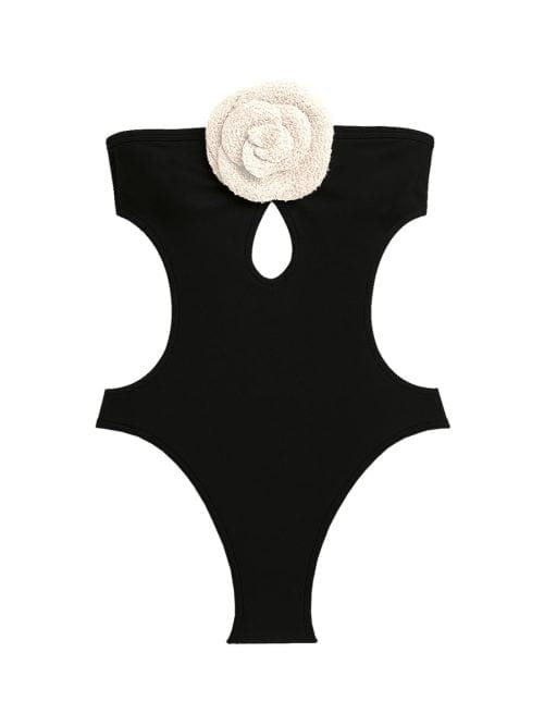 Rosalia Black Swimsuit Handmade Macrame White Rose