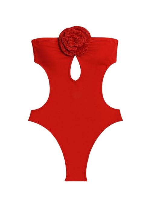 Rosalia Red Swimsuit Handmade Macrame Red Rose
